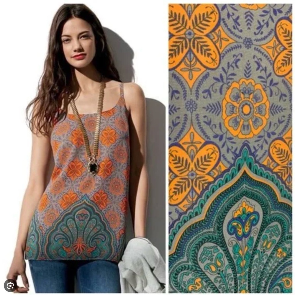 CAbi Orange and Green Floral Camisole